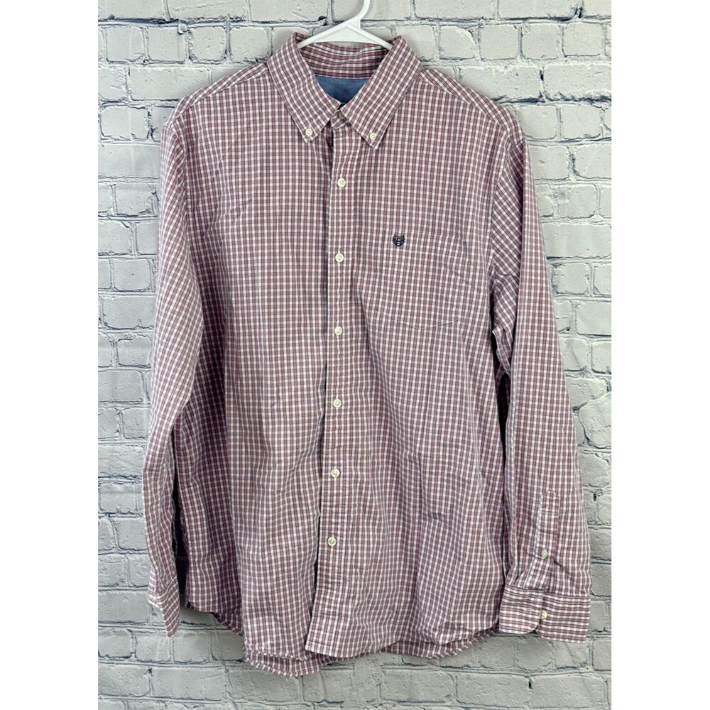 Y2K Chaps Mens LS Sustainable Easy Care Woven Shirt Pink/White Check Sz Large